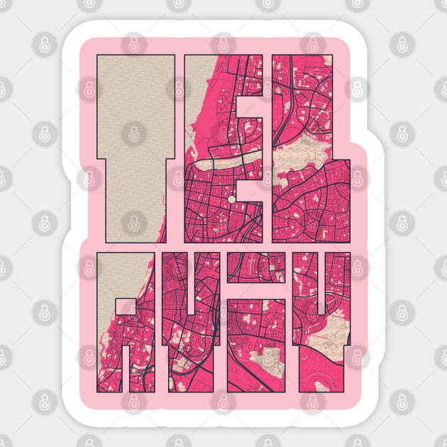 Tel Aviv, Israel City Map Typography - Blossom Sticker by deMAP Studio